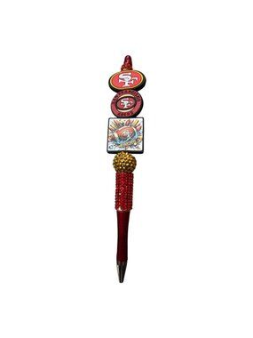 Football Team Themed Red & Gold Bedazzled Pen with Team Logos and Football Desig